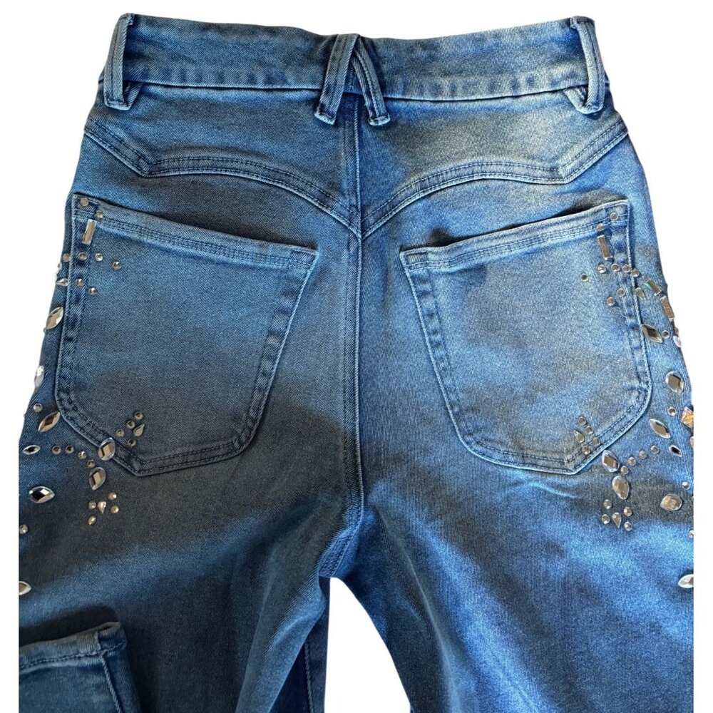 Good American Dolly Joleans Crystal Wide Jeans Indigo Wash Size 0 - Picture 10 of 13